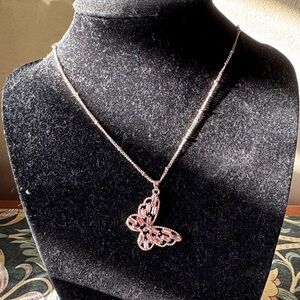Guess Pink Butterfly Necklace nwt
